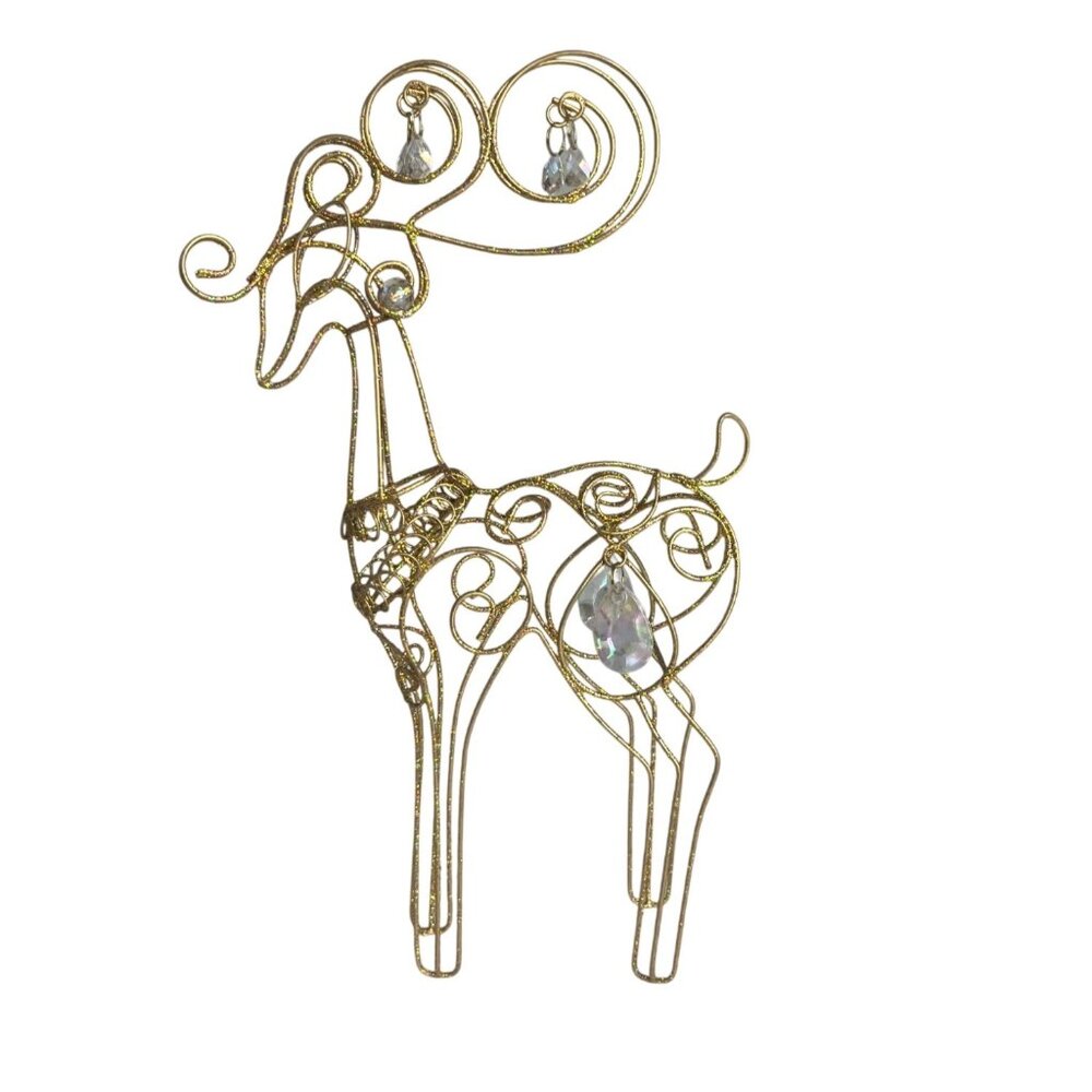 Gold Wire Reindeer Figurine With Crystal Accents 10"